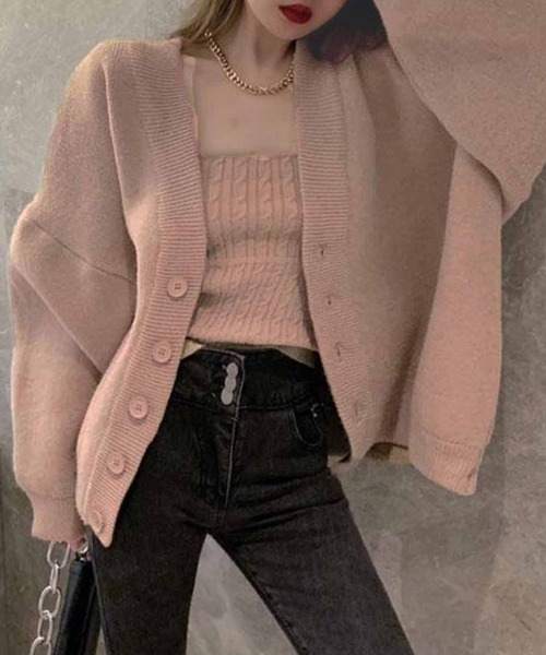 meJane（ミージェーン）の「ケーブル編クロップドニットキャミソール+ボリュームスリーブニットカーディガン アンサンブル（アンサンブル・レディース・ベージュ/オフホワイト・FREE）」の16枚目の写真