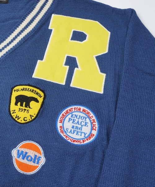 【美品】BETTY'S BLUE ニット　カーディガン　ファスナー　熊　ワッペン ピーチーズ】ジュニア ビックワッペンつき バイカラー ニット