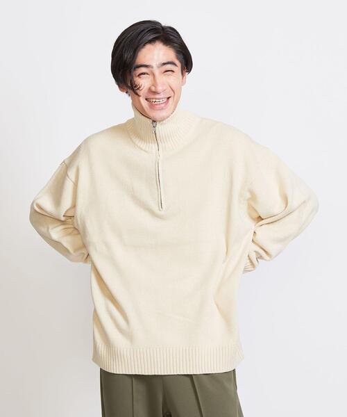 info. BEAUTY&YOUTH（インフォビューティアンドユース）の「【WEB限定】 ＜info. BEAUTY&YOUTH＞ バルーンシルエット ハーフジップ ニット（ニット/セーター・メンズ・ネイビー/グレー/オフホワイト・S/M/L）」の5枚目の写真