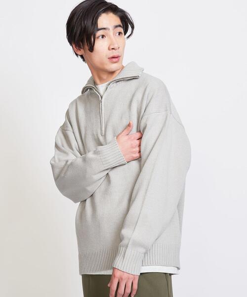 info. BEAUTY&YOUTH（インフォビューティアンドユース）の「【WEB限定】 ＜info. BEAUTY&YOUTH＞ バルーンシルエット ハーフジップ ニット（ニット/セーター・メンズ・ネイビー/グレー/オフホワイト・S/M/L）」の9枚目の写真
