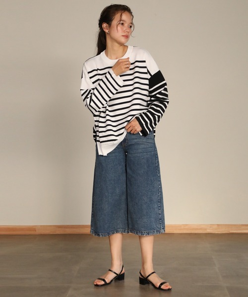 aity(アイティ)の「ミモレ丈ワイドパンツ(デニムパンツ・レディース・ワンウォッシュ/ブルー/ネイビー・M)」の1枚目の写真