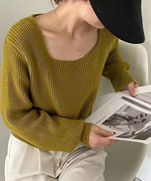 Girly Doll（ガーリードール）の「リブニット（ニット/セーター・レディース・ブラック/ベージュ/パープル/グリーン・F）」の3枚目の写真