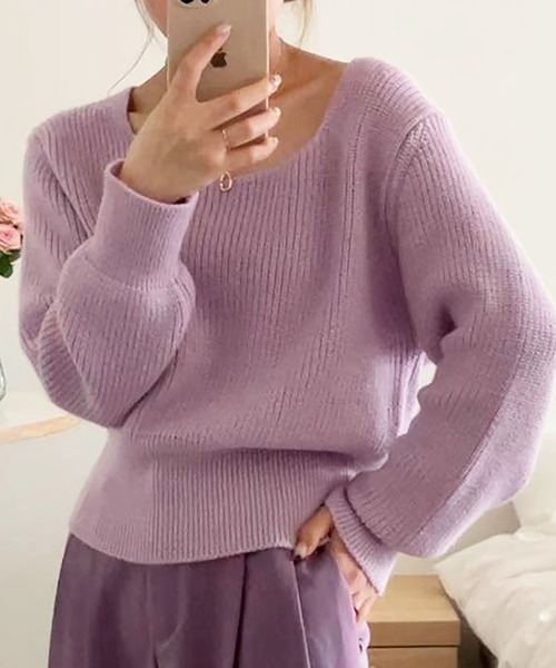 Girly Doll（ガーリードール）の「リブニット（ニット/セーター・レディース・ブラック/ベージュ/パープル/グリーン・F）」の9枚目の写真