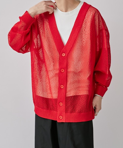 Lui's(ルイス)の「モザイク柄シアーカーディガン(カーディガン/ボレロ・メンズ・ブラック/ブルー/レッド・FREE)」の7枚目の写真