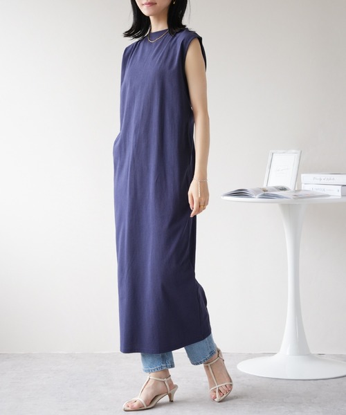 IAMUSE(アイアミューズ)の「天竺バックシャーリングワンピース S0940【IAMUSE】(ワンピース・レディース・オフホワイト/ブラック/ネイビー・FREE)」の14枚目の写真