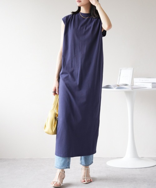 IAMUSE(アイアミューズ)の「天竺バックシャーリングワンピース S0940【IAMUSE】(ワンピース・レディース・オフホワイト/ブラック/ネイビー・FREE)」の15枚目の写真