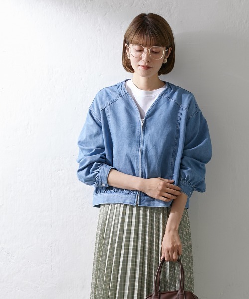 Le temps riche（ルタンリッシュ）の「【販売終了】ノーカラーデニムジップジャケット ＜Le temps riche＞（デニムジャケット・レディース・サックスブルー/ネイビー・M/LL/L）」の20枚目の写真