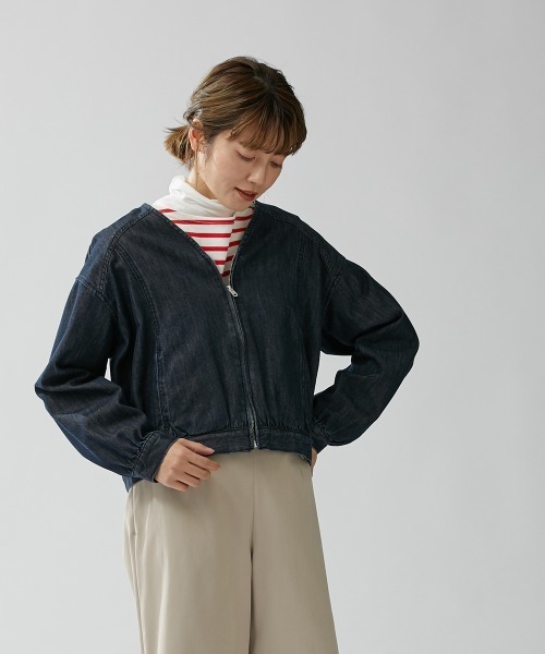 Le temps riche（ルタンリッシュ）の「【販売終了】ノーカラーデニムジップジャケット ＜Le temps riche＞（デニムジャケット・レディース・サックスブルー/ネイビー・M/LL/L）」の10枚目の写真