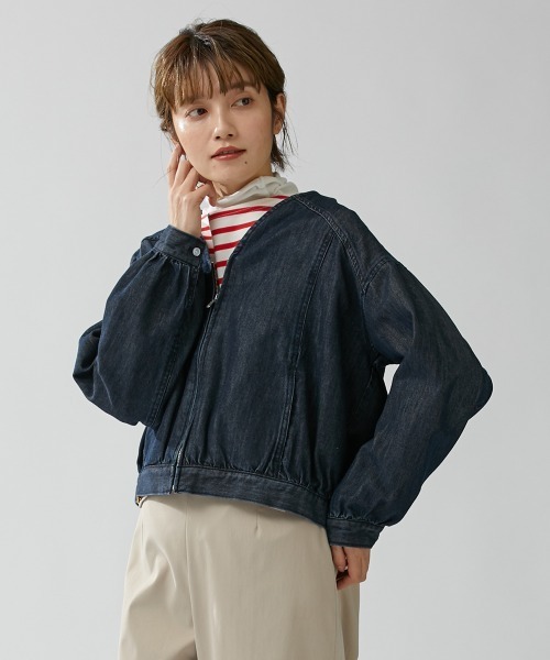 Le temps riche（ルタンリッシュ）の「【販売終了】ノーカラーデニムジップジャケット ＜Le temps riche＞（デニムジャケット・レディース・サックスブルー/ネイビー・M/LL/L）」の4枚目の写真