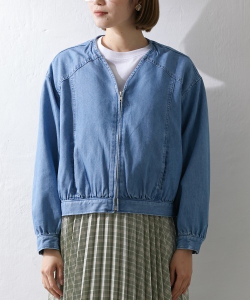 Le temps riche（ルタンリッシュ）の「【販売終了】ノーカラーデニムジップジャケット ＜Le temps riche＞（デニムジャケット・レディース・サックスブルー/ネイビー・M/LL/L）」の15枚目の写真