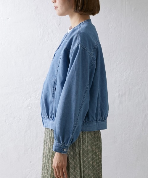 Le temps riche（ルタンリッシュ）の「【販売終了】ノーカラーデニムジップジャケット ＜Le temps riche＞（デニムジャケット・レディース・サックスブルー/ネイビー・M/LL/L）」の18枚目の写真