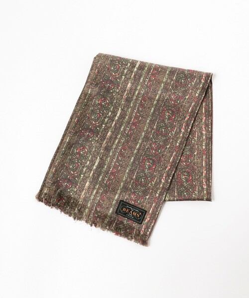 BEAMS PLUS（ビームスプラス）の「BEAMS PLUS / バティックプリント シルクストール（ストール/ショール・メンズ・ブラウン/オリーブ・ONE SIZE）」の4枚目の写真