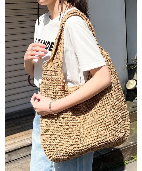 Re:EDIT（リエディ）の「雑材ソフトラウンドトート（かごバッグ・レディース・ベージュ/モカ/ライトベージュ・FREE）」の3枚目の写真