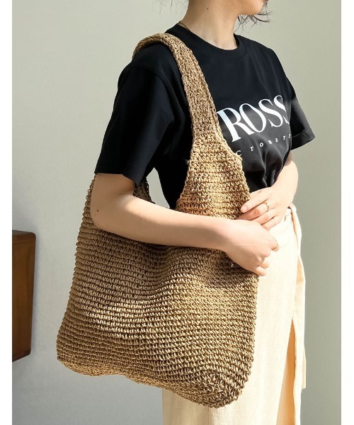 Re:EDIT（リエディ）の「雑材ソフトラウンドトート（かごバッグ・レディース・ベージュ/モカ/ライトベージュ・FREE）」の12枚目の写真