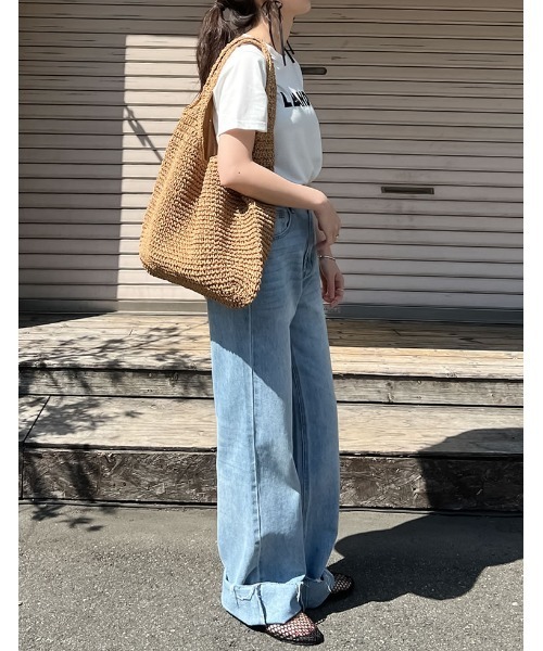 Re:EDIT（リエディ）の「雑材ソフトラウンドトート（かごバッグ・レディース・ベージュ/モカ/ライトベージュ・FREE）」の22枚目の写真