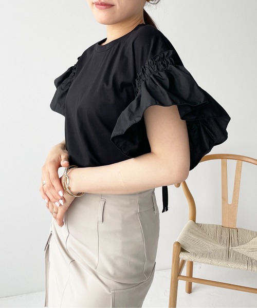 Meli rich（メリーリッチ）の「袖切り替えTシャツ（Tシャツ/カットソー・レディース・ブラック/チャコールグレー/ホワイト/ベージュ・MEDIUM）」の22枚目の写真