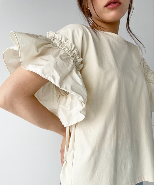 Meli rich（メリーリッチ）の「袖切り替えTシャツ（Tシャツ/カットソー・レディース・ブラック/チャコールグレー/ホワイト/ベージュ・MEDIUM）」の9枚目の写真