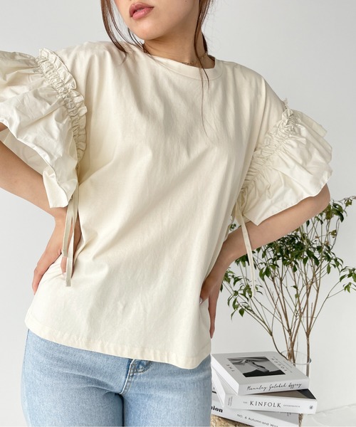 Meli rich（メリーリッチ）の「袖切り替えTシャツ（Tシャツ/カットソー・レディース・ブラック/チャコールグレー/ホワイト/ベージュ・MEDIUM）」の7枚目の写真