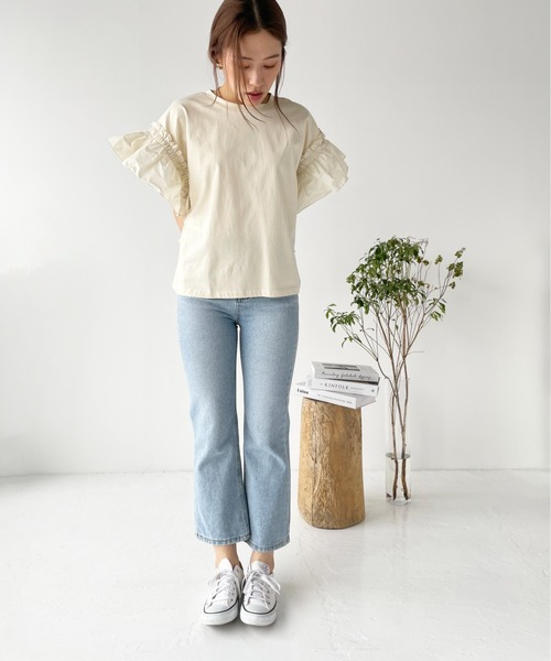 Meli rich（メリーリッチ）の「袖切り替えTシャツ（Tシャツ/カットソー・レディース・ブラック/チャコールグレー/ホワイト/ベージュ・MEDIUM）」の6枚目の写真