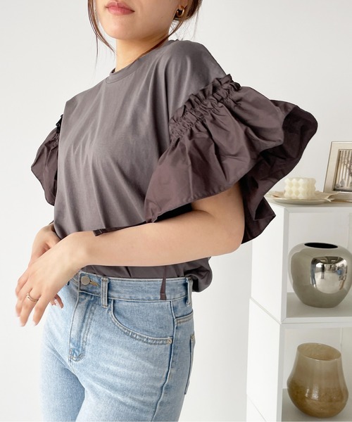 Meli rich（メリーリッチ）の「袖切り替えTシャツ（Tシャツ/カットソー・レディース・ブラック/チャコールグレー/ホワイト/ベージュ・MEDIUM）」の17枚目の写真