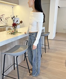 サイドギャザーオフショルカットトップス