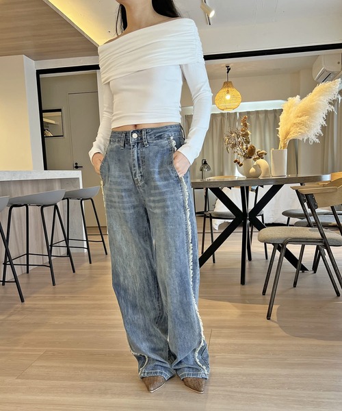 Jewelobe（ジュエローブ）の「サイドギャザーオフショルカットトップス（Tシャツ/カットソー・レディース・杢グレー/オフホワイト/ブラック・FREE）」の15枚目の写真