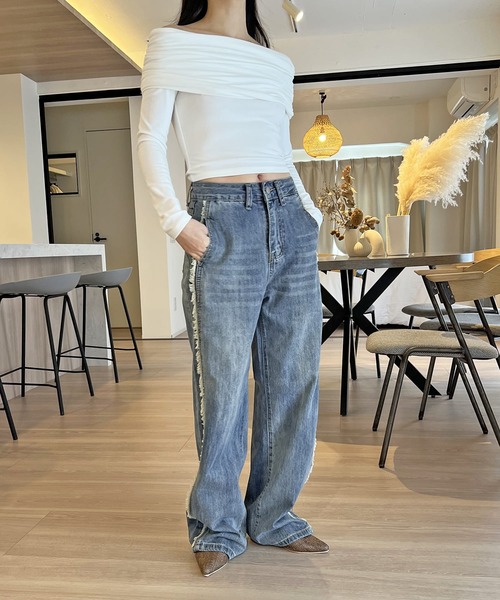 Jewelobe（ジュエローブ）の「サイドギャザーオフショルカットトップス（Tシャツ/カットソー・レディース・杢グレー/オフホワイト/ブラック・FREE）」の16枚目の写真