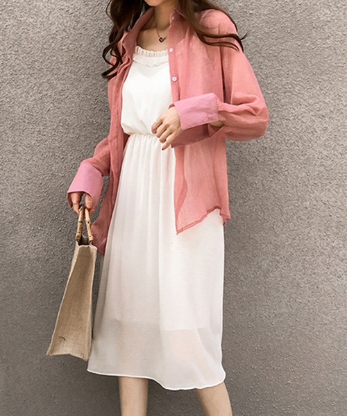 Dewlily(デューリリー)の「シアー長袖シャツ(シャツ/ブラウス・レディース・グリーン/ブルー/ピンク・L/M/XL)」の10枚目の写真