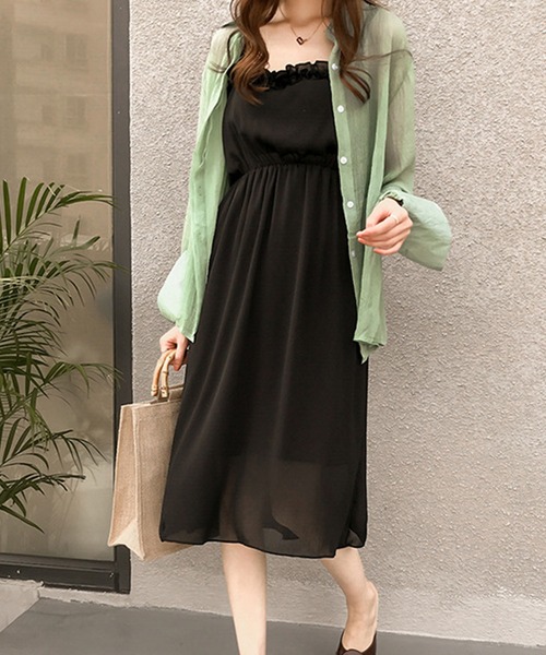 Dewlily(デューリリー)の「シアー長袖シャツ(シャツ/ブラウス・レディース・グリーン/ブルー/ピンク・L/M/XL)」の6枚目の写真