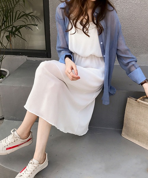 Dewlily(デューリリー)の「シアー長袖シャツ(シャツ/ブラウス・レディース・グリーン/ブルー/ピンク・L/M/XL)」の8枚目の写真