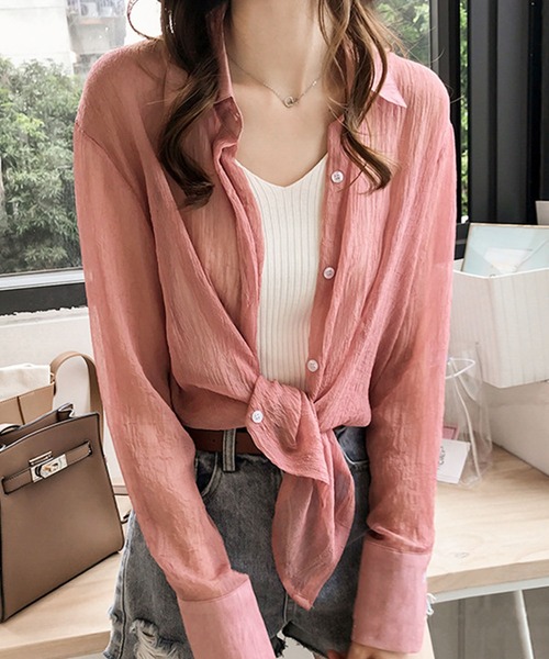 Dewlily(デューリリー)の「シアー長袖シャツ(シャツ/ブラウス・レディース・グリーン/ブルー/ピンク・L/M/XL)」の19枚目の写真