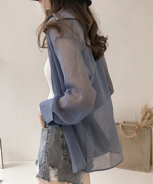 Dewlily(デューリリー)の「シアー長袖シャツ(シャツ/ブラウス・レディース・グリーン/ブルー/ピンク・L/M/XL)」の13枚目の写真