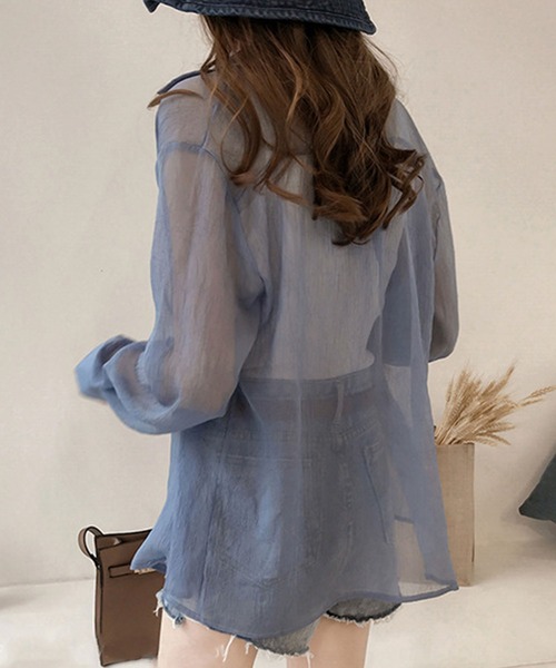 Dewlily(デューリリー)の「シアー長袖シャツ(シャツ/ブラウス・レディース・グリーン/ブルー/ピンク・L/M/XL)」の15枚目の写真