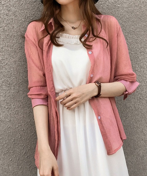 Dewlily(デューリリー)の「シアー長袖シャツ(シャツ/ブラウス・レディース・グリーン/ブルー/ピンク・L/M/XL)」の17枚目の写真