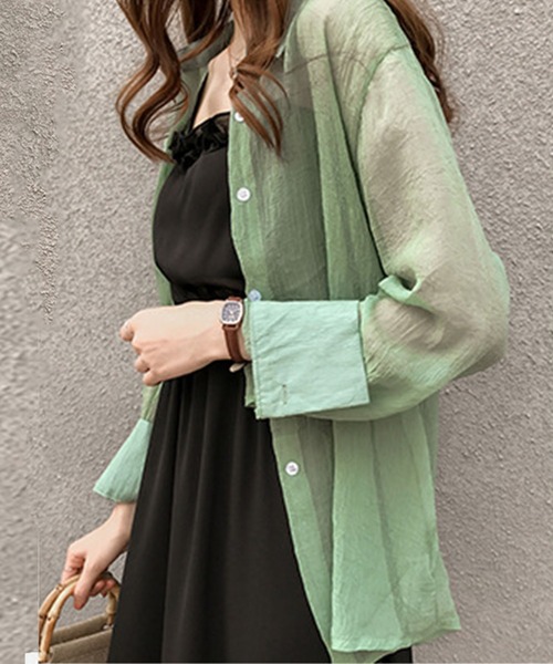 Dewlily(デューリリー)の「シアー長袖シャツ(シャツ/ブラウス・レディース・グリーン/ブルー/ピンク・L/M/XL)」の20枚目の写真