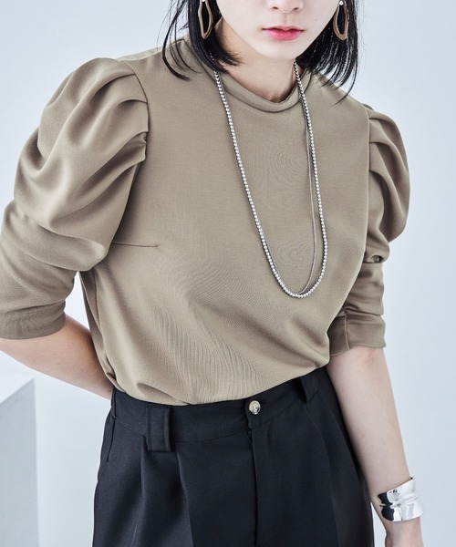 Fashion Letter(ファッションレター)の「ポンチ パワーショルダー トップス(Tシャツ/カットソー・レディース・ライトベージュ/ブラック/ベージュ・M)」の13枚目の写真