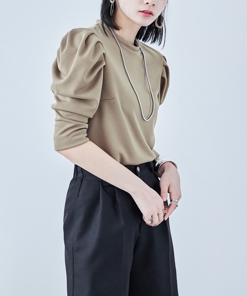 Fashion Letter(ファッションレター)の「ポンチ パワーショルダー トップス(Tシャツ/カットソー・レディース・ライトベージュ/ブラック/ベージュ・M)」の17枚目の写真