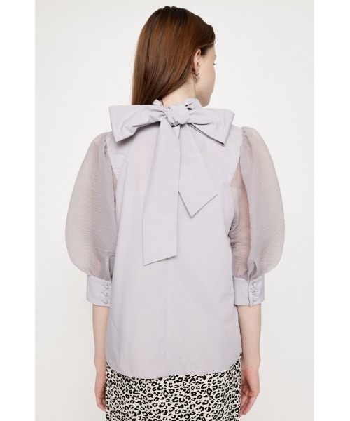 ［スライ] BACK RIBBON SHEER SLEEVE トップス Amazon | [スライ] BACK RIBBON SHEER SLEEVE トップス BLK FREE