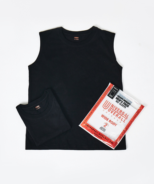 UNIVERSAL OVERALL（ユニバーサルオーバーオール）の「UNIVERSAL OVERALL ユニバーサルオーバーオール WIDE HEAVY 2PACKS SLEEVELESS ノースリーブ / ユニセックス2PAC（Tシャツ/カットソー・メンズ・ホワイト/ブラック・M/L/XL）」の2枚目の写真