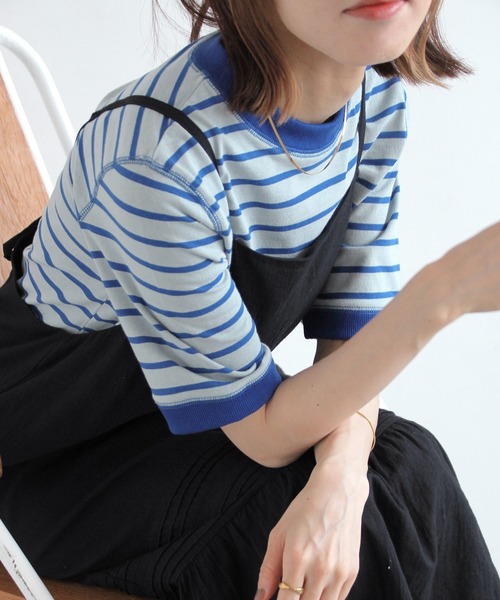 Crisp（クリスプ）の「ボーダーリンガーTシャツ（Tシャツ/カットソー・レディース・ブラック/ブルー/レッド・FREE）」の3枚目の写真