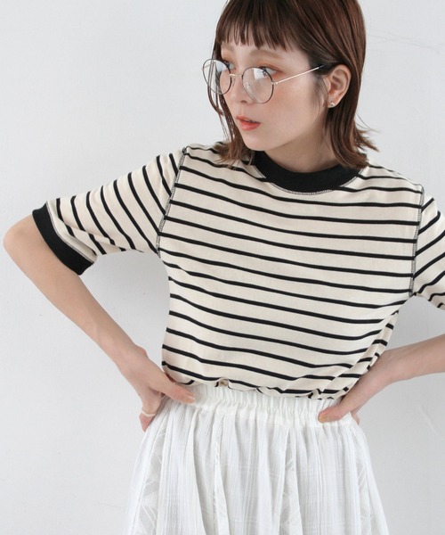 Crisp（クリスプ）の「ボーダーリンガーTシャツ（Tシャツ/カットソー・レディース・ブラック/ブルー/レッド・FREE）」の4枚目の写真