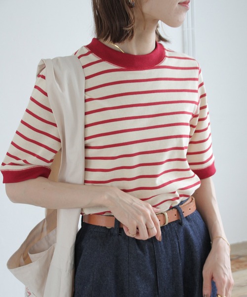 Crisp（クリスプ）の「ボーダーリンガーTシャツ（Tシャツ/カットソー・レディース・ブラック/ブルー/レッド・FREE）」の11枚目の写真