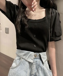 異素材シフォンサマーニット