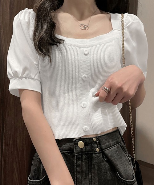 NinaetLina(ニナエリナ)の「異素材シフォンサマーニット(ニット/セーター・レディース・ベージュ/ホワイト/ブラック・FREE)」の4枚目の写真