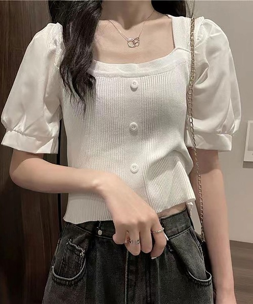 NinaetLina(ニナエリナ)の「異素材シフォンサマーニット(ニット/セーター・レディース・ベージュ/ホワイト/ブラック・FREE)」の5枚目の写真