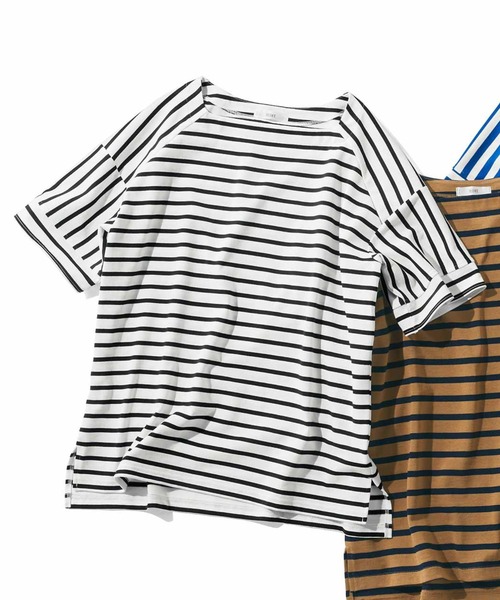 IEDIT（イディット）の「ＩＥＤＩＴ　強撚天じく素材でサラッとした着心地　ゆるシルエットボーダートップス（Tシャツ/カットソー・レディース・ホワイト×ブルー/ホワイト×ブラック/ブラウン系その他・MEDIUM/LARGE/X-LARGE/XX-LARGE/SMALL/XXX-LARGE）」の10枚目の写真