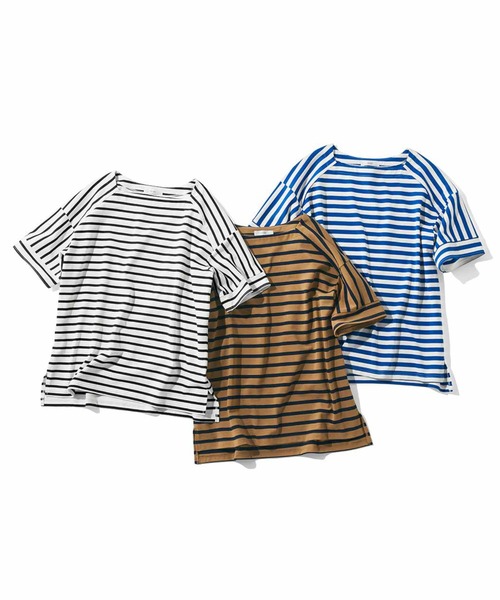 IEDIT（イディット）の「ＩＥＤＩＴ　強撚天じく素材でサラッとした着心地　ゆるシルエットボーダートップス（Tシャツ/カットソー・レディース・ホワイト×ブルー/ホワイト×ブラック/ブラウン系その他・MEDIUM/LARGE/X-LARGE/XX-LARGE/SMALL/XXX-LARGE）」の11枚目の写真