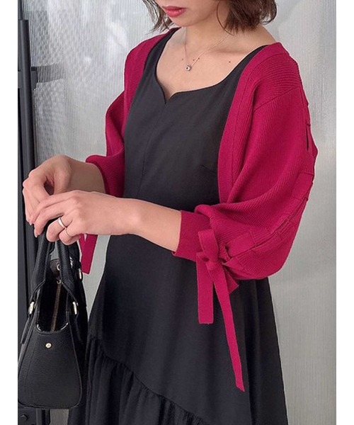 dazzlin（ダズリン）の「ケーブルデザインボレロカーデ（カーディガン/ボレロ・レディース・ピンク/アイボリー/ブラック/チャコールグレー・FREE）」の4枚目の写真