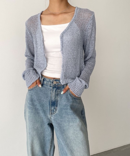 CANAL JEAN(キャナルジーン)の「smileyranna Vネックニットカーディガン(カーディガン/ボレロ・レディース・ブルー/ベージュ/ブラック・ONE SIZE)」の3枚目の写真