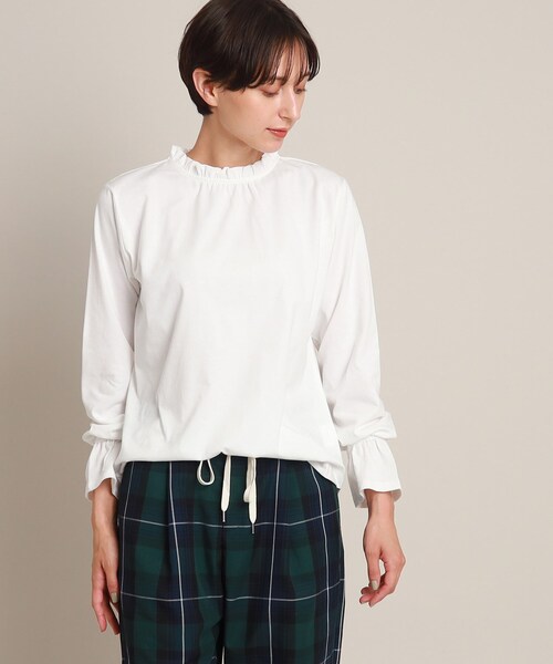 Dessin(デッサン)の「【洗える】フリルネック&キャンディースリーブカットソー<XS~L>(Tシャツ/カットソー・レディース・ライトグレー/ホワイト系/ブラック・00/01/03/02)」の4枚目の写真